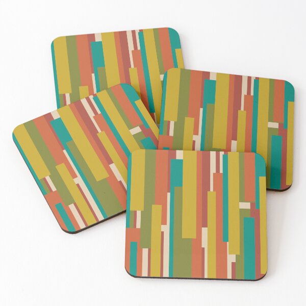 Item preview, Midcentury Modern Vertical Geometric Pattern in Mid Mod Teal, Olive, Mustard, Orange, and Beige designed and sold by kierkegaard.