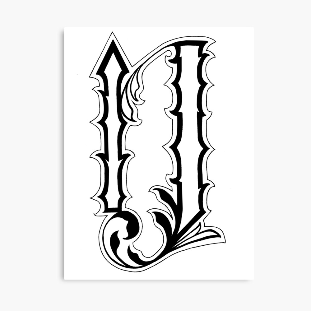 letter d black lettering chicano style alphabet series metal print by xalexiart redbubble