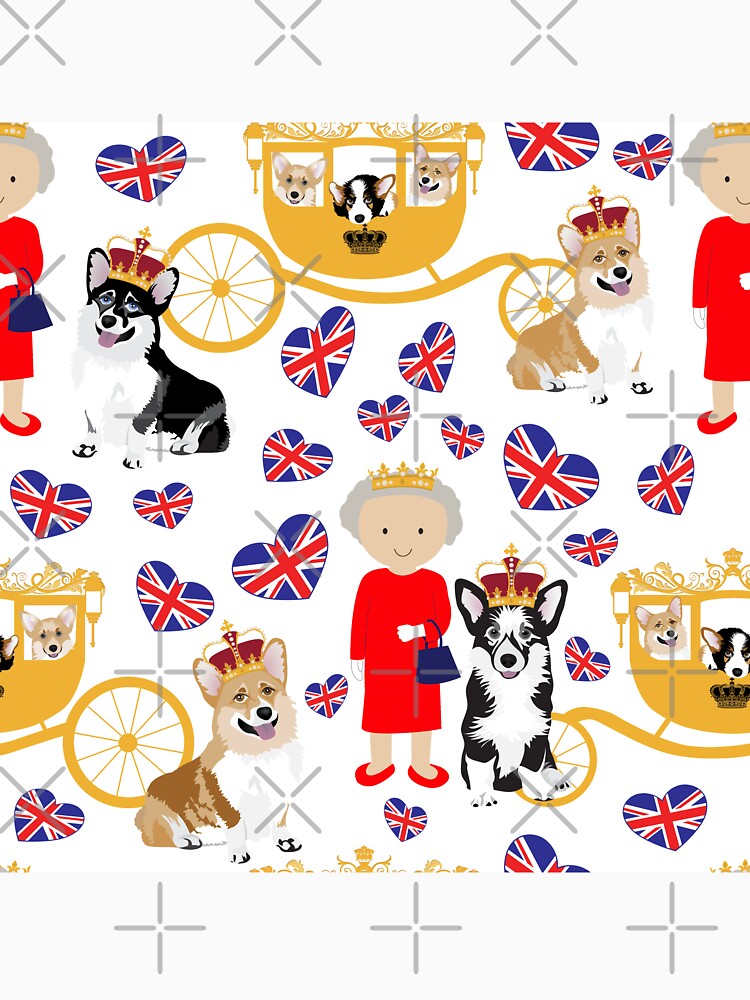 her highness queen elizabeth of the British Empire with the royal corgis - god save the queen - corgi pattern - queen elizabeth pattern white by Corgiworld