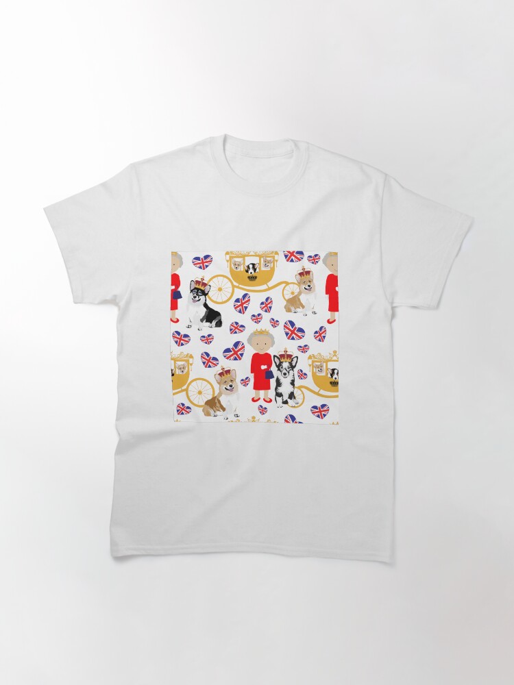 Alternate view of her highness queen elizabeth of the British Empire with the royal corgis - god save the queen - corgi pattern - queen elizabeth pattern white Classic T-Shirt