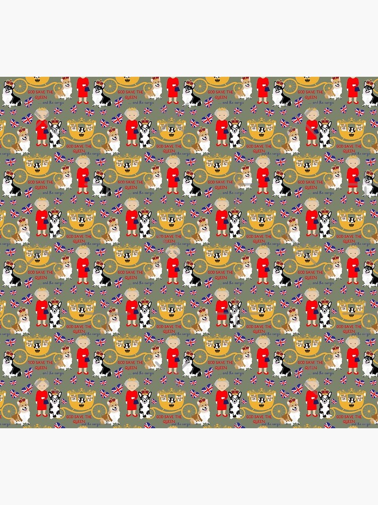 her highness queen elizabeth of the British Empire with the royal corgis - god save the queen - corgi pattern - queen elizabeth pattern grey by Corgiworld
