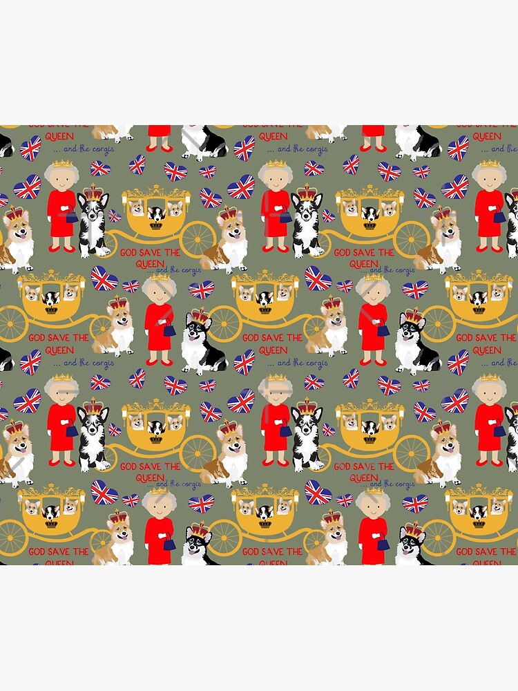 her highness queen elizabeth of the British Empire with the royal corgis - god save the queen - corgi pattern - queen elizabeth pattern grey by Corgiworld