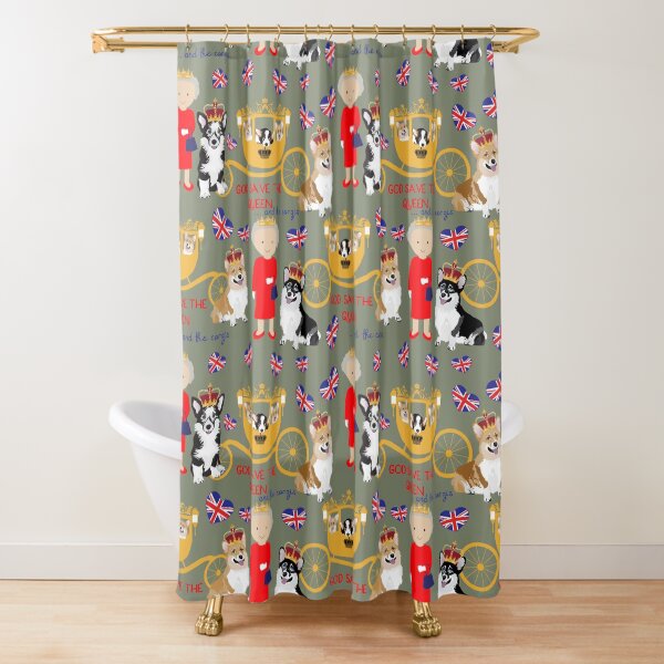 her highness queen elizabeth of the British Empire with the royal corgis - god save the queen - corgi pattern - queen elizabeth pattern grey Shower Curtain