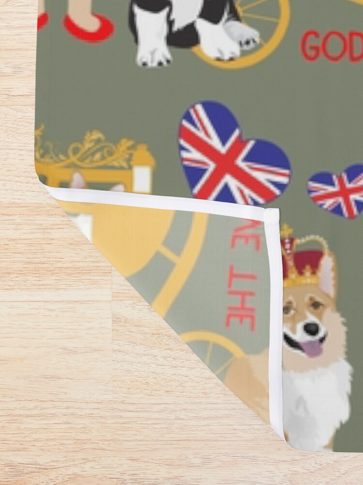 Alternate view of her highness queen elizabeth of the British Empire with the royal corgis - god save the queen - corgi pattern - queen elizabeth pattern grey Shower Curtain