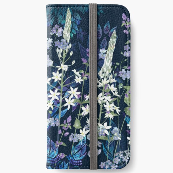 Blue Pattern, White Ornithogalum Flowers, Catmint & Forget-Me-Nots iPhone Wallet