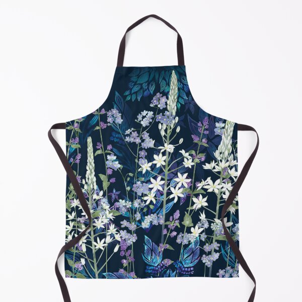 Blue Pattern, White Ornithogalum Flowers, Catmint & Forget-Me-Nots Apron