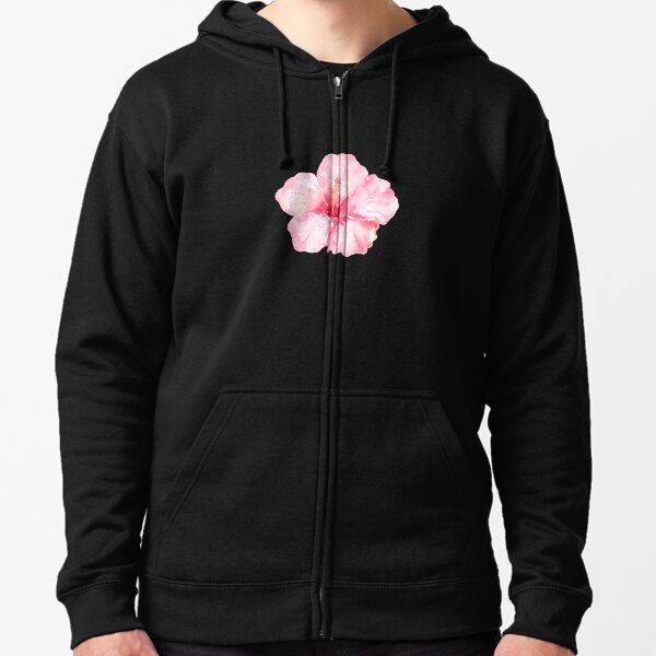 Peach Pink Hibiscus Tropical Flowers Zipped Hoodie