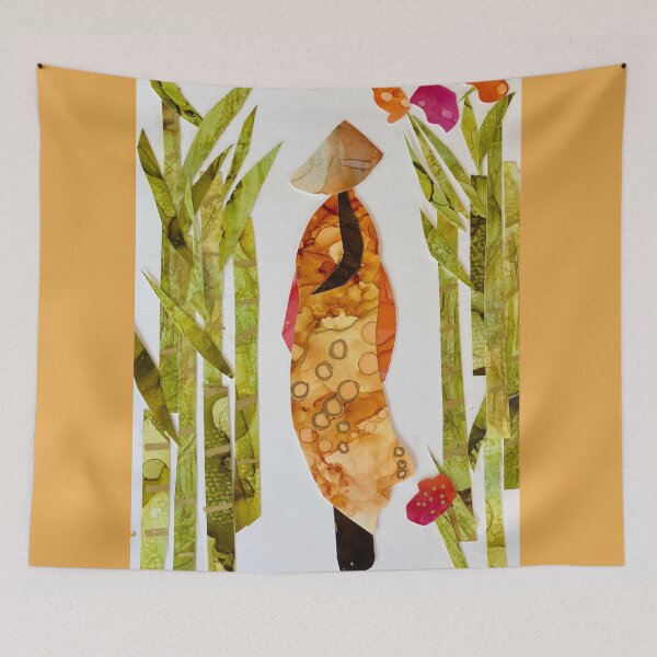 Item preview, Vietnamese Woman With Bamboo Alcohol Ink Collage designed and sold by Artfully Abstracted.