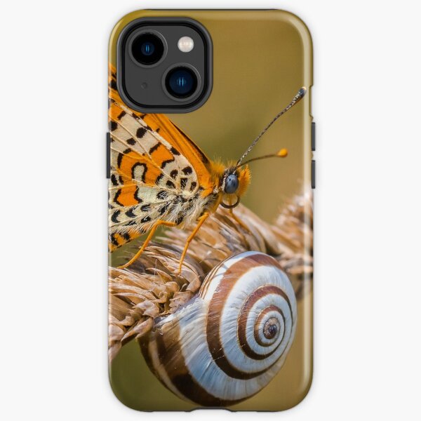Butterfly (spotted fritillary) hanging out with a snail iPhone Tough Case