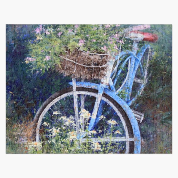 Blue Bicycle Between the Weeds Jigsaw Puzzle Jigsaw Puzzle