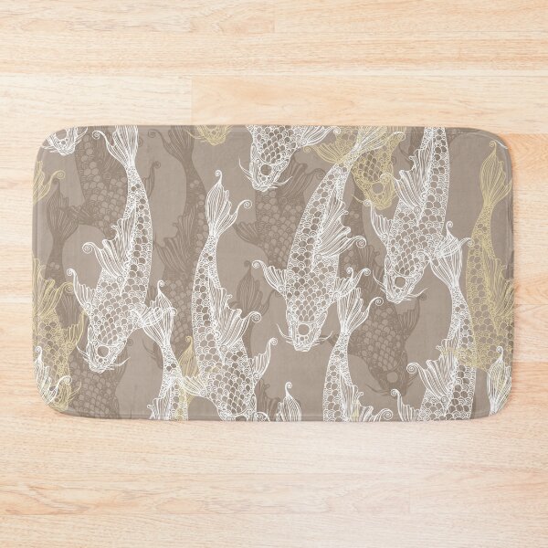 Item preview, Koi fish lacy silhouette seamless pattern white on beige. Wild fish. Wild life designed and sold by Yulia Chepurova.