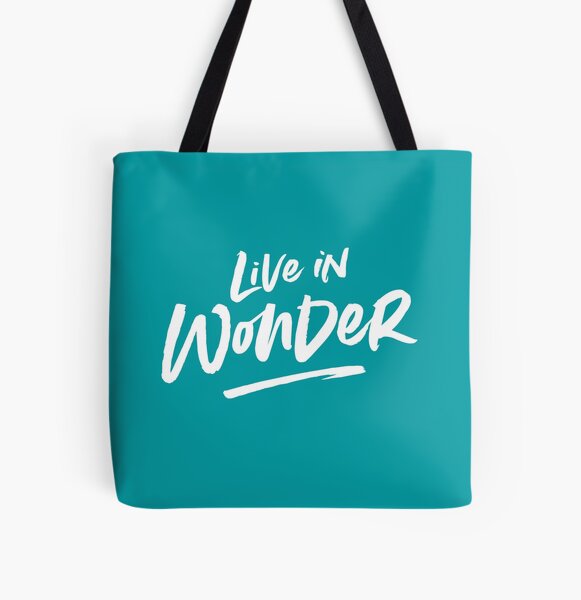 Live in Wonder – white on teal All Over Print Tote Bag