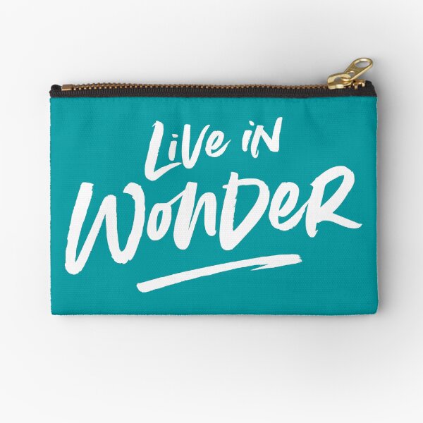 Live in Wonder – white on teal Zipper Pouch