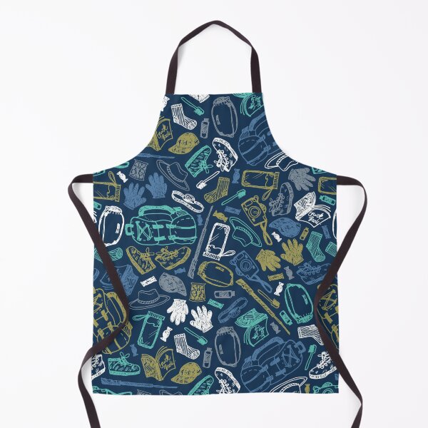 Item preview, Vector blue seamless doodle sketch pattern with objects for trekking and hiking on blue background. designed and sold by jamiesoondesign.