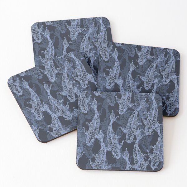 Item preview, Koi fish 1 lacy silhouette seamless pattern blue on dark navy blue. Wild fish. Wild life designed and sold by Yulia Chepurova.