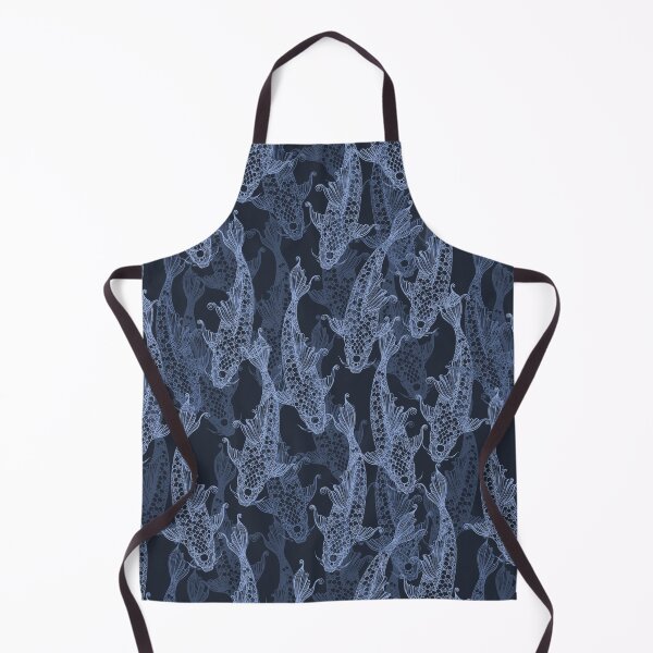 Item preview, Koi fish 1 lacy silhouette seamless pattern blue on dark navy blue. Wild fish. Wild life designed and sold by Yulia Chepurova.