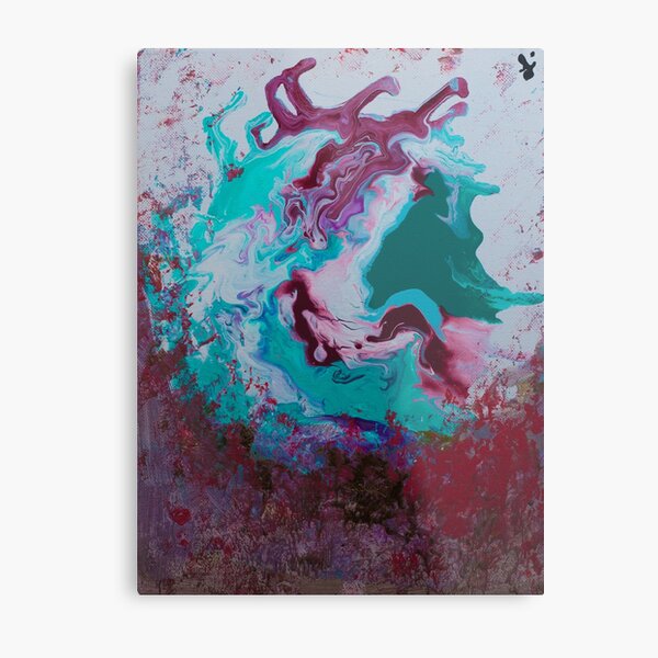 Red Green Pour Art Metal Print