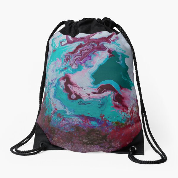 Red Green Pour Art Drawstring Bag