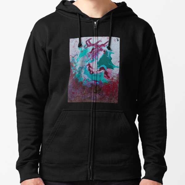 Red Green Pour Art Zipped Hoodie