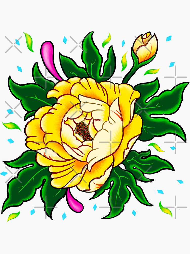 Thumbnail 3 of 3, Sticker, Golden Peony designed and sold by Flickingjane.