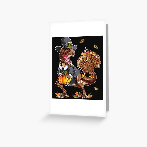 Thanksgiving T Rex Dinosaur Gift Dabbing Turkey Greeting Card