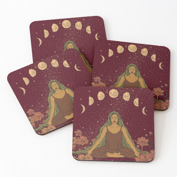 Item preview, Yoga Meditation Girl Moon Phases Art red summer designed and sold by sierratruong.