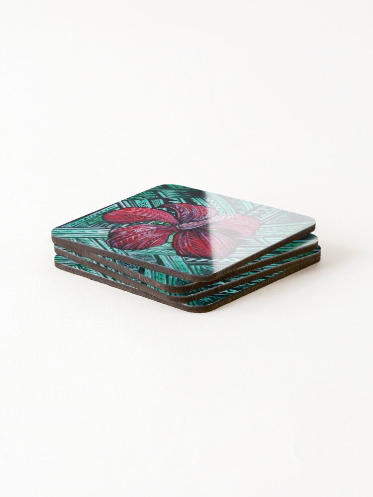 Thumbnail 4 of 5, Coasters (Set of 4), RED HIBISCUS designed and sold by ARTSHACKPRINTS.