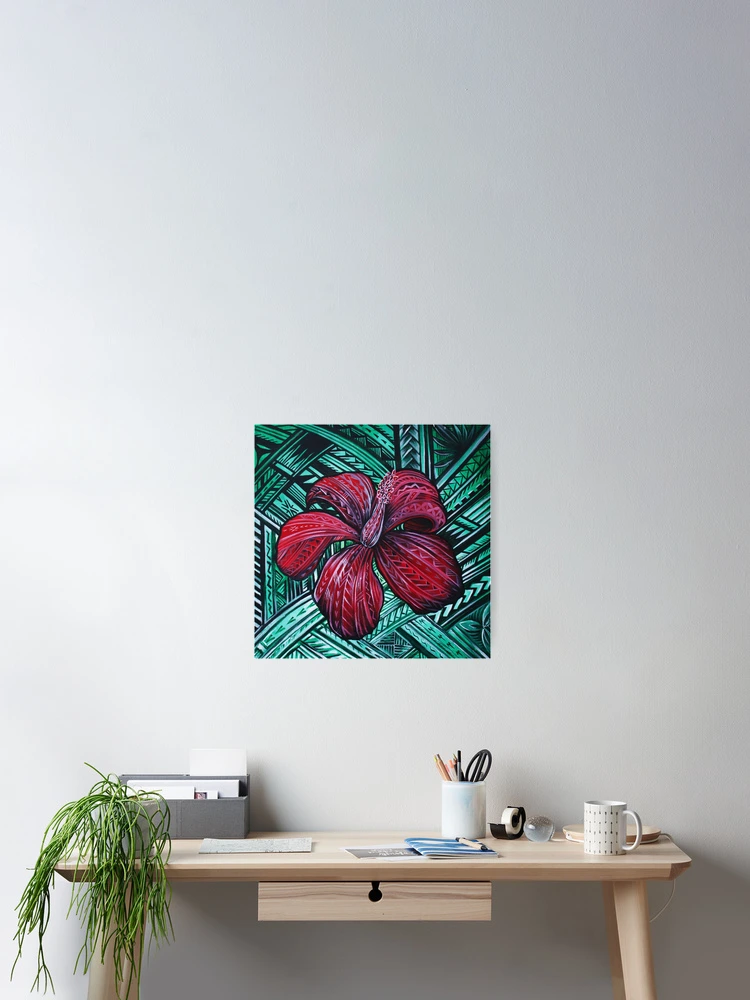 Aperçu 2 sur 3. Poster avec l'œuvre HIBISCUS ROUGE créée et vendue par ARTSHACKPRINTS.