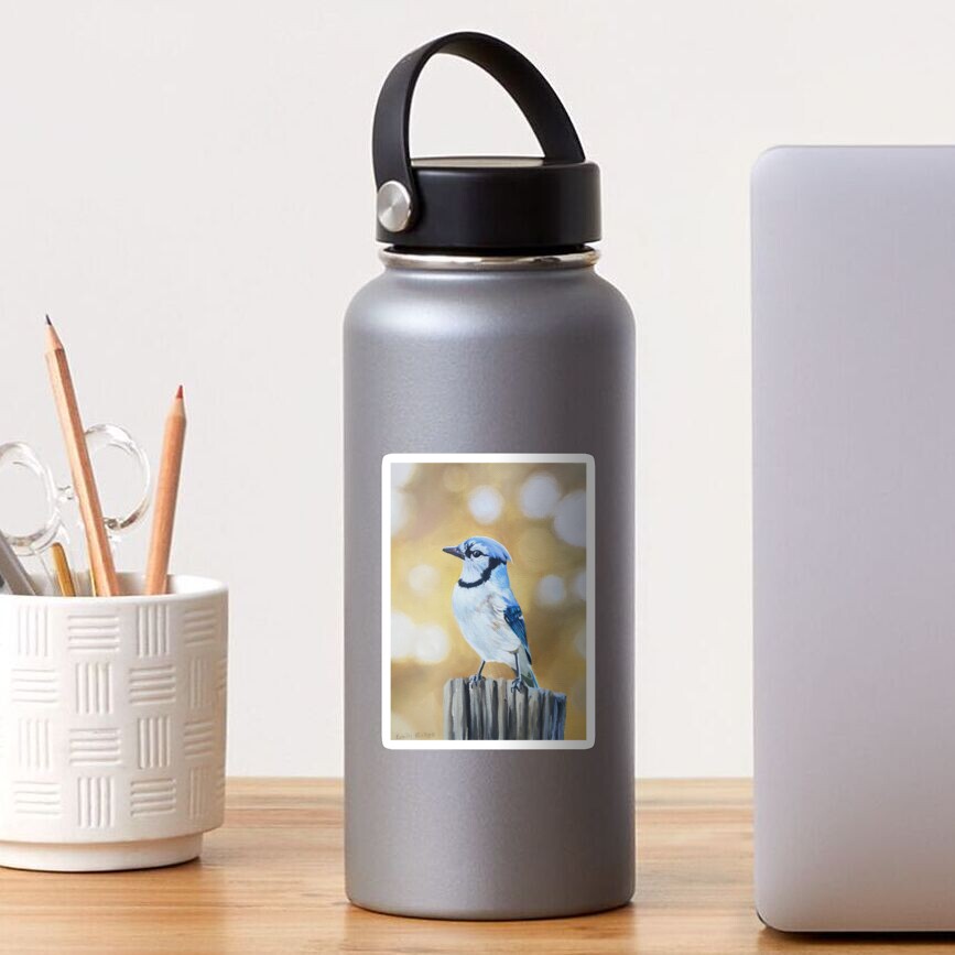 Blue Jay on a Post - fall bird painting Sticker
