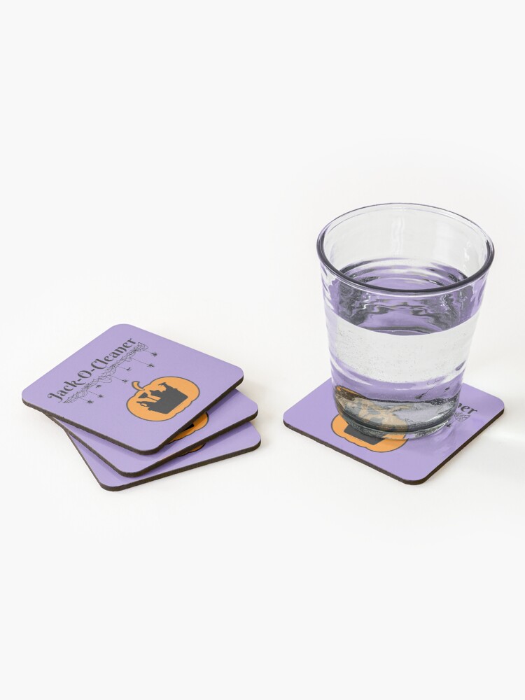 Thumbnail 2 of 5, Coasters (Set of 4), Jack-O-Cleaner Funny Cleaning Halloween Cleaning Supplies Pumpkin Fun designed and sold by SavvyCleaner.