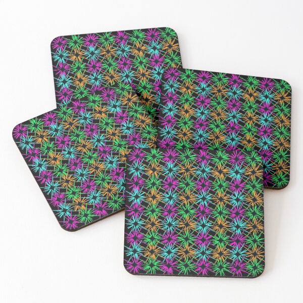 Item preview, Multicolored wireframe flower pattern on black background designed and sold by Stéphane  Thirion.