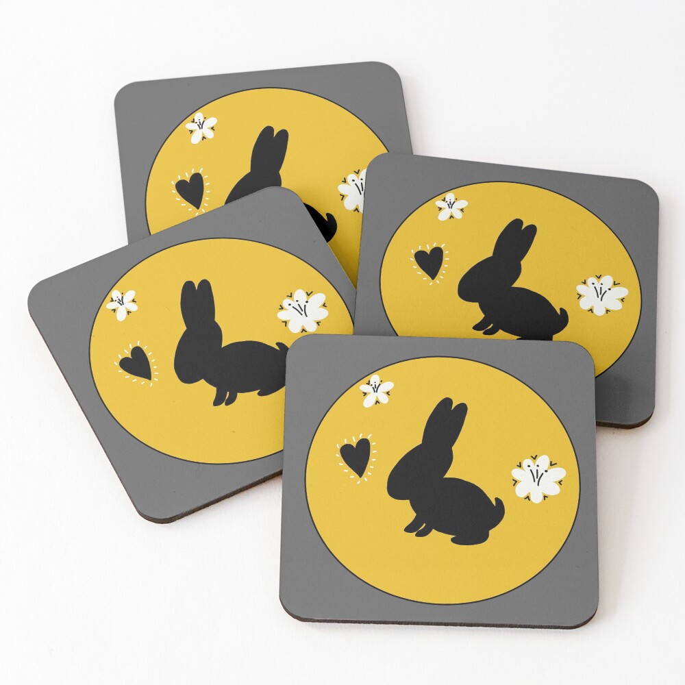 Bunny Rabbit Goldenrod Flower Circle Coasters (Set of 4)