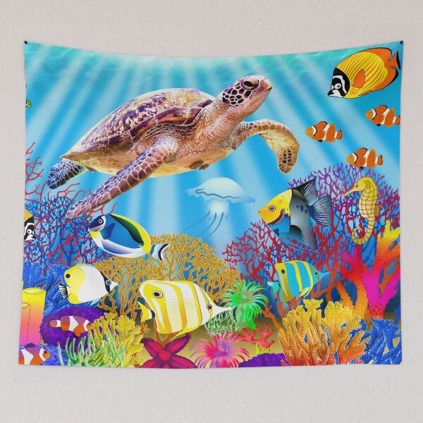 Item preview, Jigsaw Puzzle Tropical Reef Fish and Coral Sea Turtles Challenging Bright Colorful designed and sold by StickerArtwork.