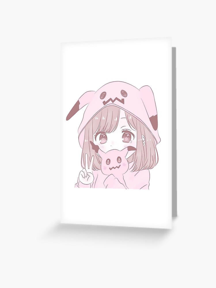 Heart eyes pink Aesthetic Anime pfp | Greeting Card