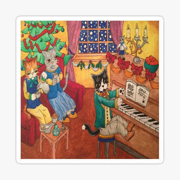 "Victorian Christmas Cats" Sticker for Sale by AcrylicCats Redbubble