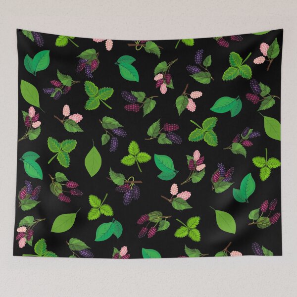Item preview, colourful mulberry berries pattern on black background. designed and sold by KamTamDesigns11.