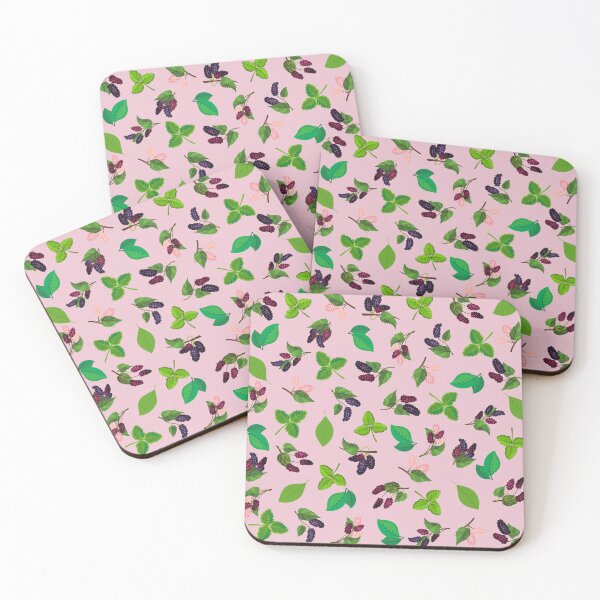 Item preview, Juicy mulberry berries and leaves pattern on pink background. designed and sold by KamTamDesigns11.