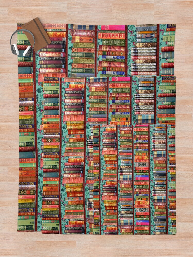 Alternate view of Christmas vintage books, holly Throw Blanket