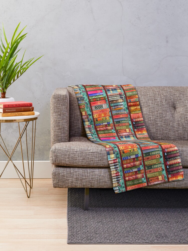 Alternate view of Christmas vintage books, holly Throw Blanket