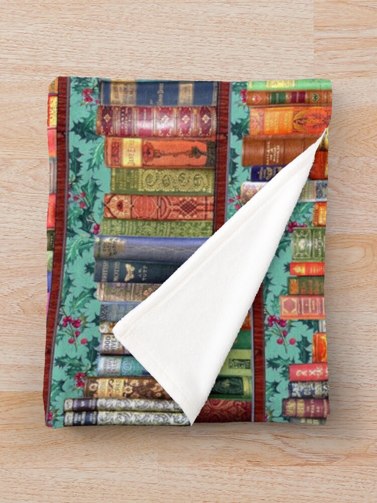 Alternate view of Christmas vintage books, holly Throw Blanket
