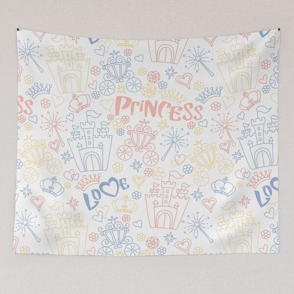 Item preview, Pink and blue pattern of little princess doodles designed and sold by kavalenkavart.