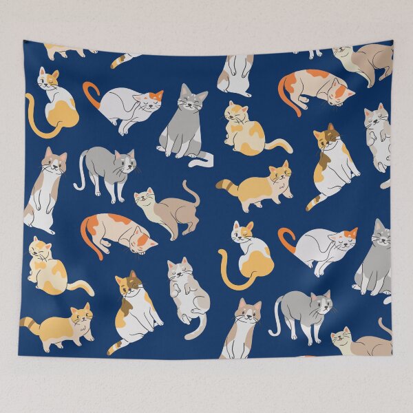 Item preview, Mixed Cute Cat Pattern On Blue Background designed and sold by Moodyandmellow.