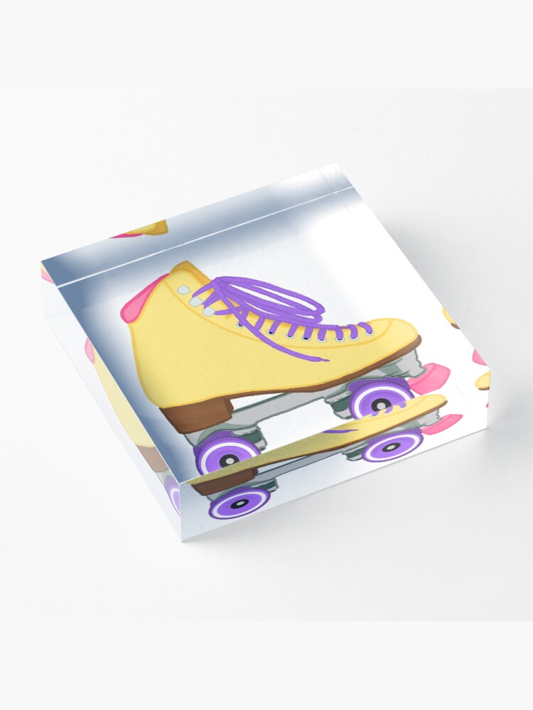 Alternate view of Pastel Yellow Rollerskate yellow pink purple Acrylic Block