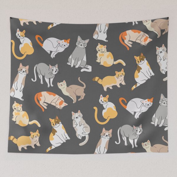 Item preview,  Mixed Cute Cat Pattern On Grey Background designed and sold by Moodyandmellow.