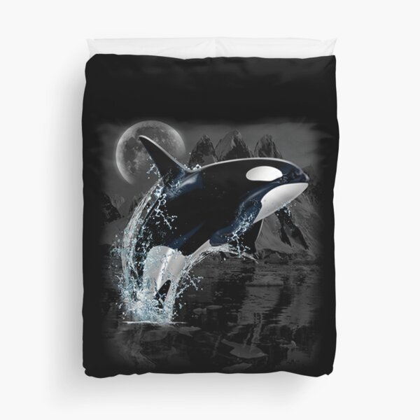 Orca Whale Dancing in Moonlight Duvet Cover