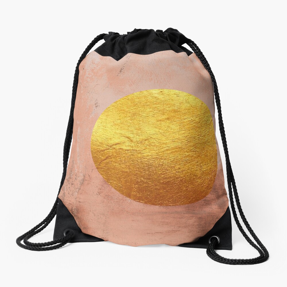 Beige concrete texture with golden moon Drawstring Bag
