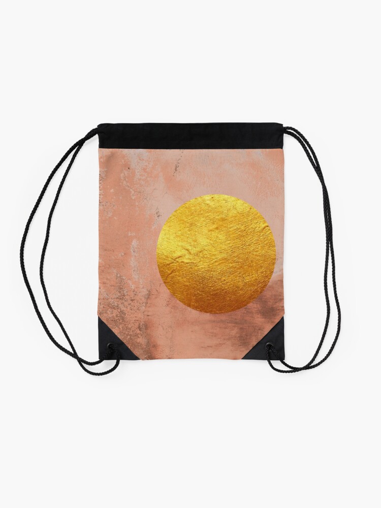 Alternate view of Beige concrete texture with golden moon Drawstring Bag