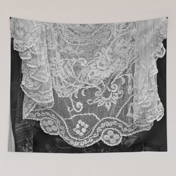 Item preview, Vintage Romantic Lace Crochet Tablecloth Hanging Laundry designed and sold by Anna Lemos.