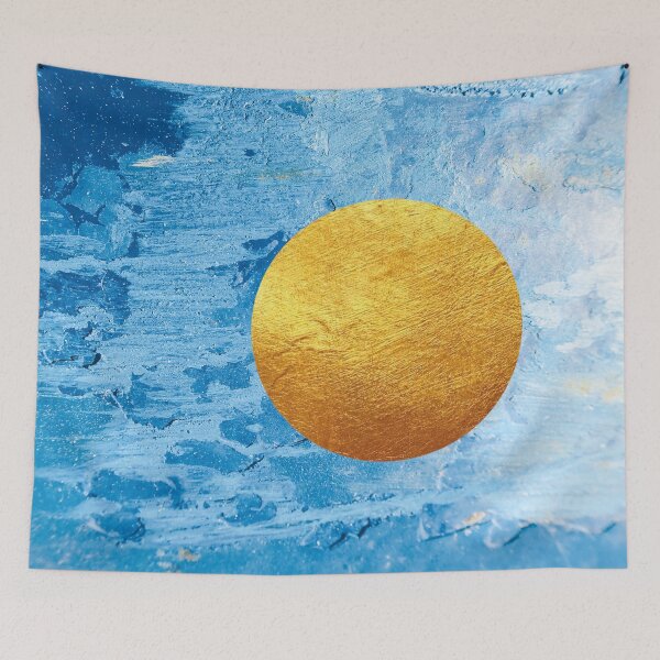 Item preview, Blue concrete texture with golden moon designed and sold by ColorsHappiness.
