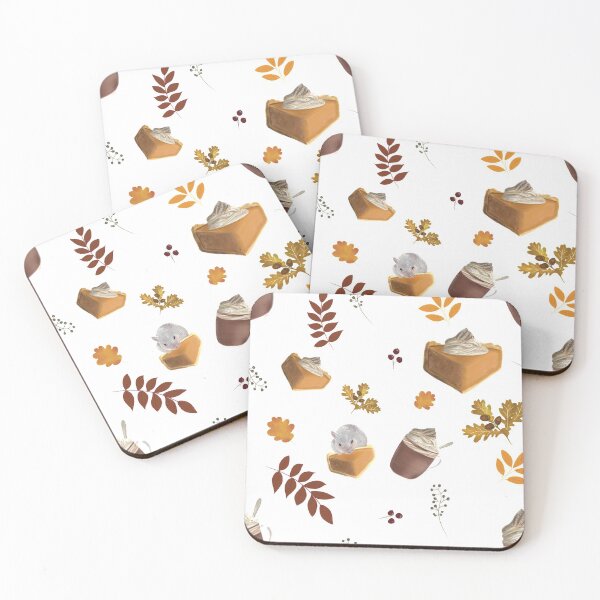Item preview, Autumn infinite repeat pattern with pumpkinpie,  hot chocolate, leaves and a cute hamster.  designed and sold by Mayfaery-.